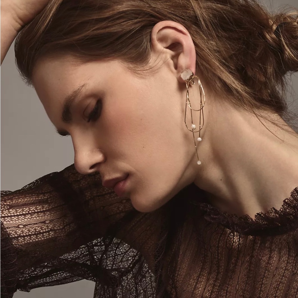 NWT Anthropologie Stone Looped Chain Drop Earrings